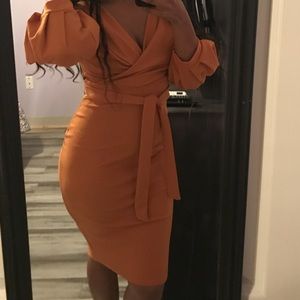 Mustard dress with attached belt